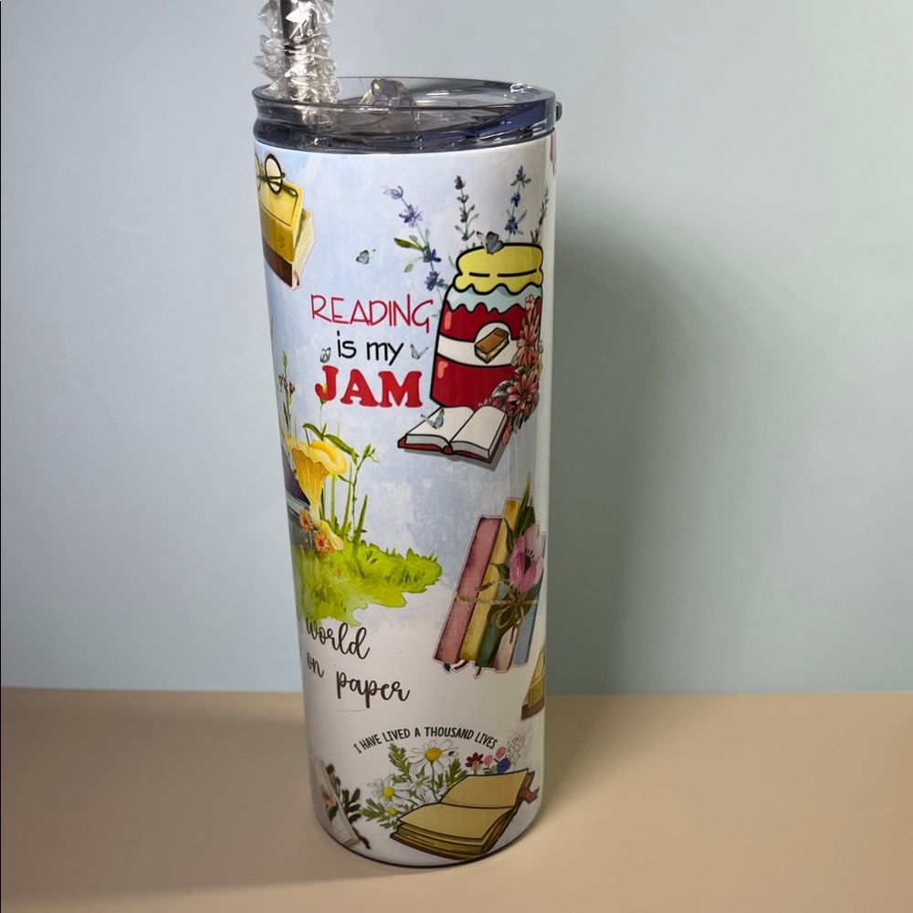 Hand Crafted Colorful Book-Themed Tumbler